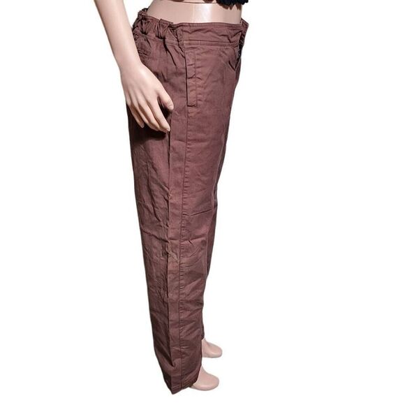 women's drawstring wide leg mid rise brown elastic waist pants size M - Picture 3 of 6